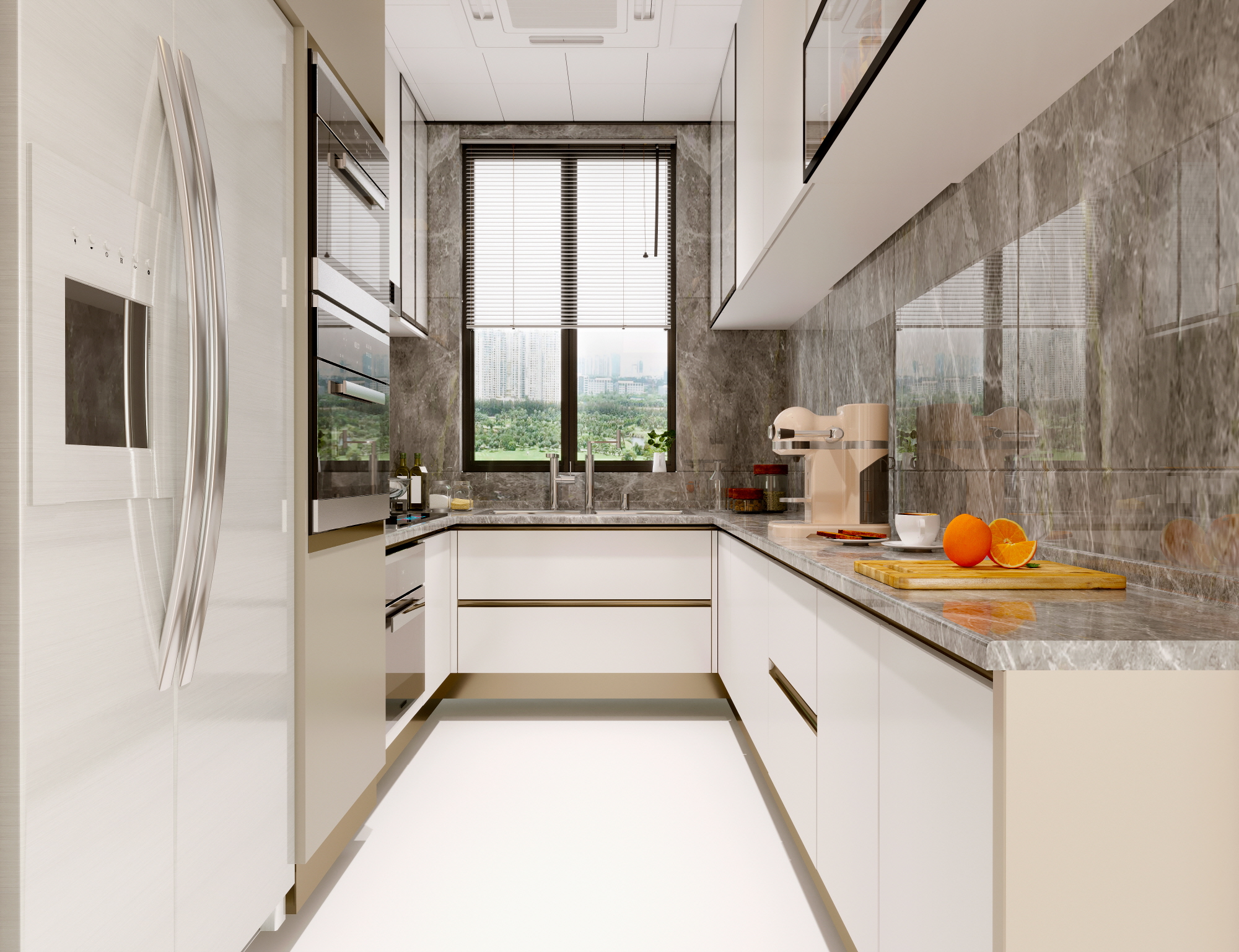 Brighten up your narrow galley kitchen by adding a skylight for extra natural light throughout the day.