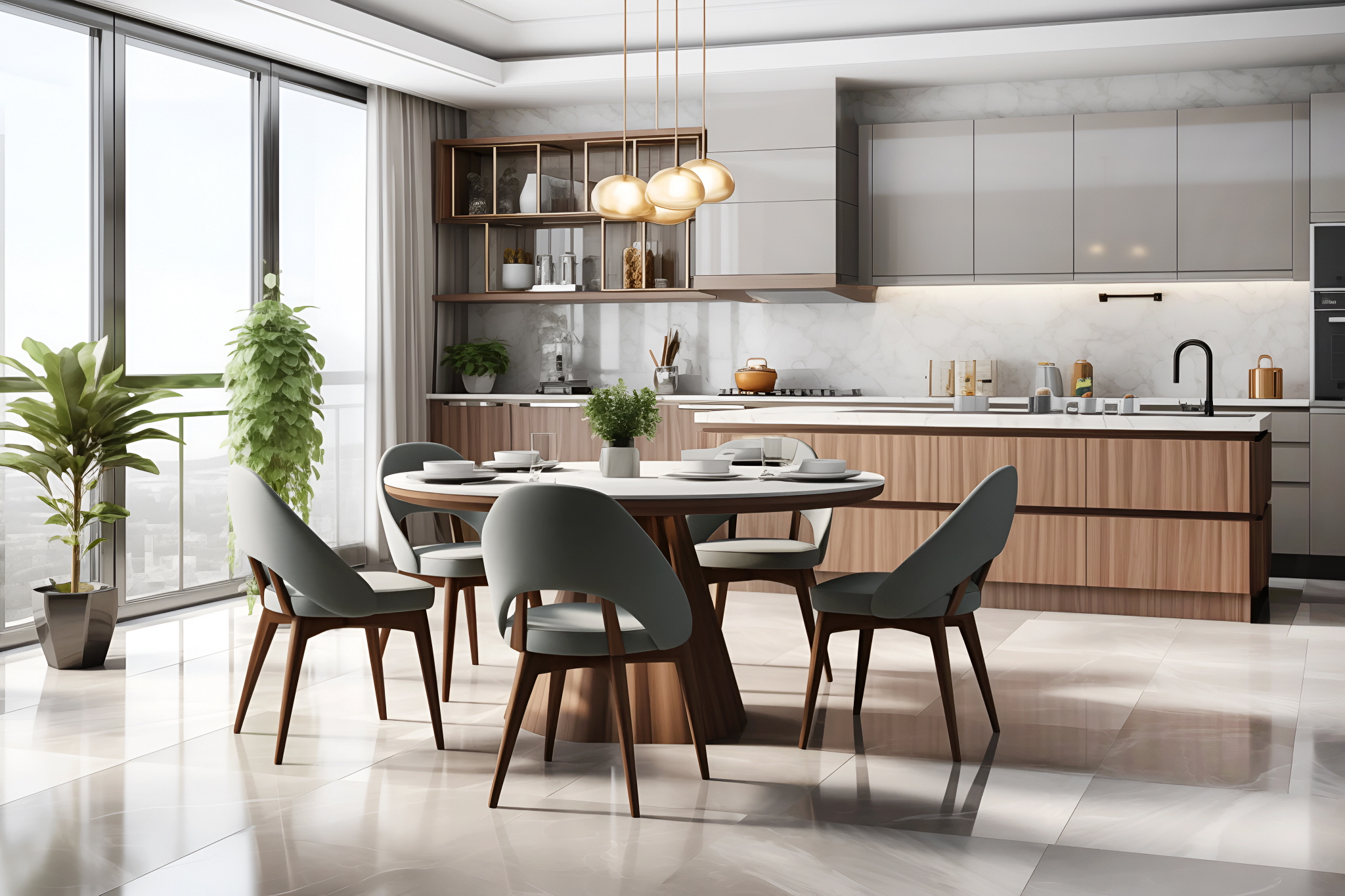 You can add vibrant lighting to your kitchen through windows and light fixtures.