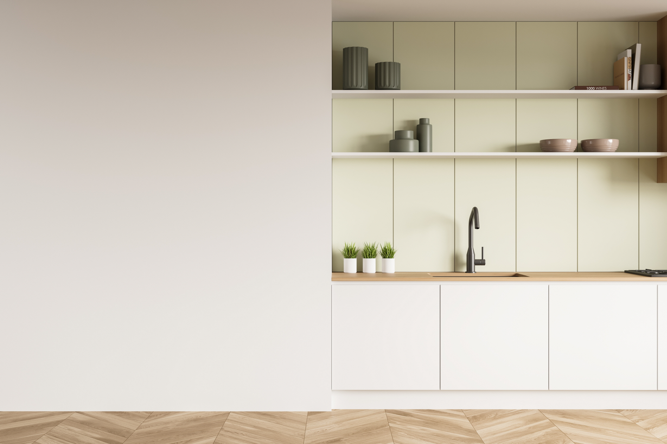 Maximize the vertical space in the kitchen to give it a sleek and tidy appearance.