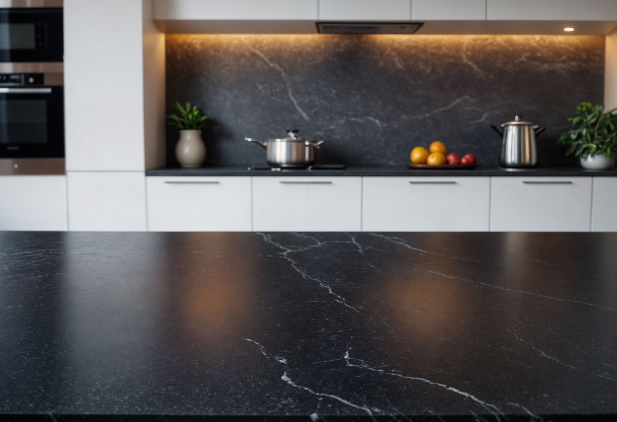 A black countertop not only replicates the sophisticated charm of marble but also offers a practical alternative, making it an ideal choice for those who value both style and functionality.