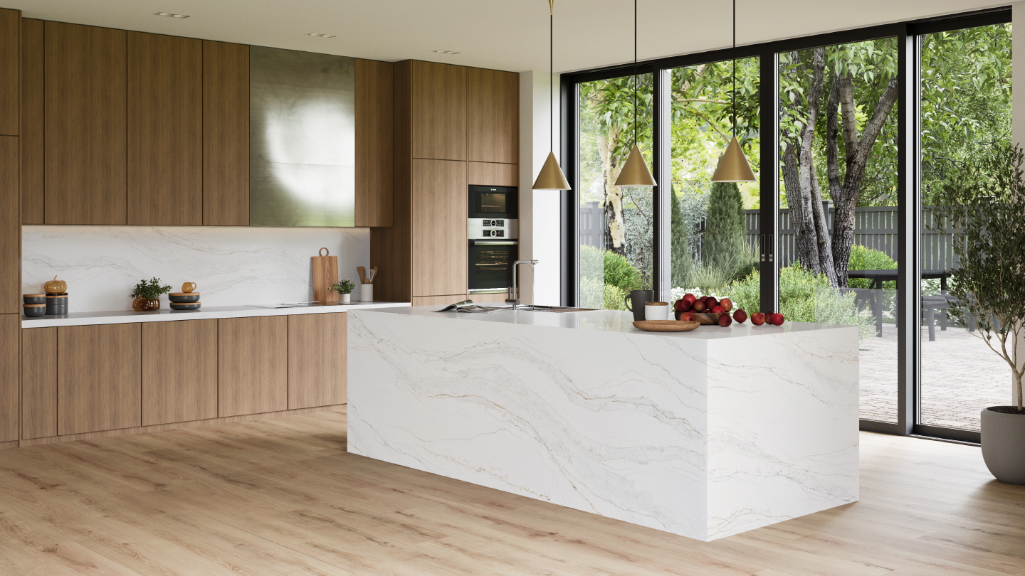 Modern kitchen with VIATERA Splendor quartz countertop